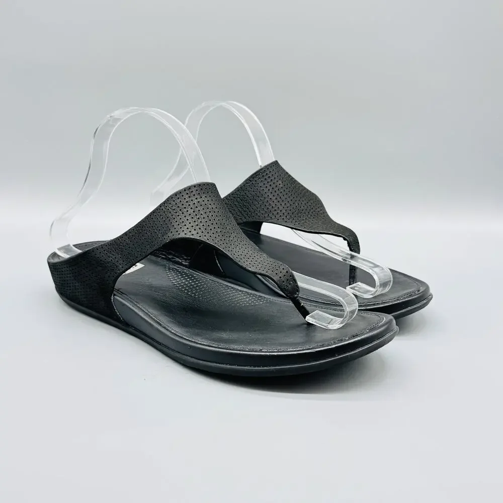 FitFlop Shoes Womens 10 Black Leather Thong Sandals Slip On Comfort Summer